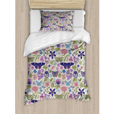 Butterfly Pansy Flower Leaf Duvet Cover Set