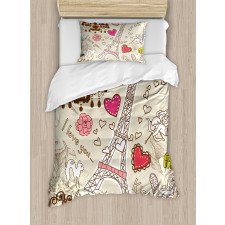 Doodle Eiffel Tower Love Duvet Cover Set