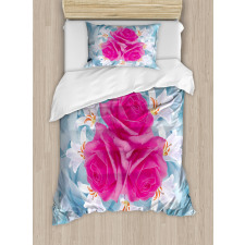 Graphic Roses and Lilies Duvet Cover Set
