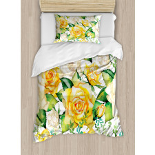 Watercolor Wedding Flowers Duvet Cover Set