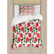 Watercolor Fresh Blossoms Duvet Cover Set