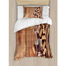 Wooden Table Wine Corks Duvet Cover Set