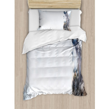 Grey Horse Snow Scenery Duvet Cover Set