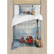 Harbor Boats and Birds Duvet Cover Set