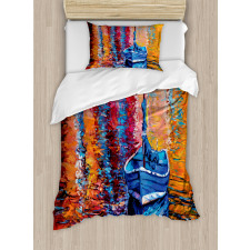 Dark Sea Fishing Boat Duvet Cover Set