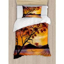River Mountain Sunset Duvet Cover Set