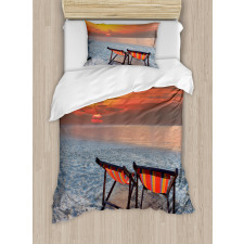 Beach with Colorful Sky Duvet Cover Set