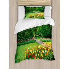 Garden with Tulips Trees Duvet Cover Set