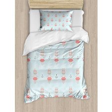 Bunnies on Oceanic Stripes Duvet Cover Set