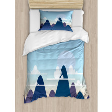 Pastel Mountains and Clouds Duvet Cover Set