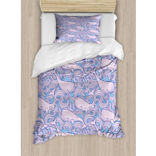 Wavy Motifs and Happy Fish Duvet Cover Set