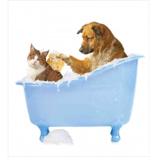 Dog and Cat in Bathtub Duvet Cover Set