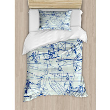 Old Airplane Drawing Duvet Cover Set