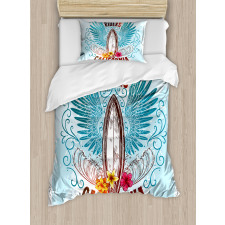 Sketchy Flowers Birds Duvet Cover Set