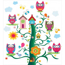 Owls on Tree with Dots Duvet Cover Set
