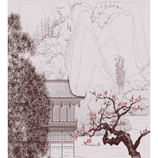 Sakura Trees and Mountain Duvet Cover Set