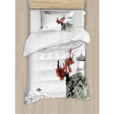 Cherry Blossoms and Boat Duvet Cover Set