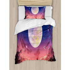 Dog Under Huge Moon Duvet Cover Set