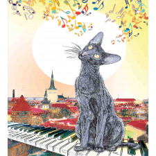 City Skyline Kitty Piano Duvet Cover Set