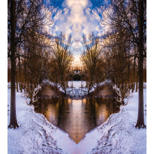 Snowy Winter Park Lake Duvet Cover Set