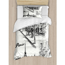 Retro Sketchy Paris Duvet Cover Set