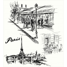 Retro Sketchy Paris Duvet Cover Set