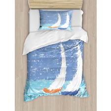 Grunge Sailboats Ocean Duvet Cover Set