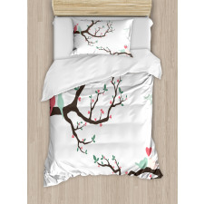 Retro Birds on Tree Branch Duvet Cover Set