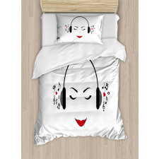 Lady Listening to Music Duvet Cover Set