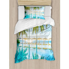 Palm Tree Hotel Pool Duvet Cover Set