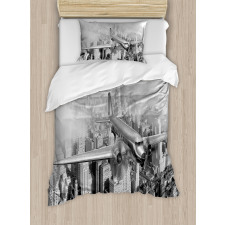 Flying Plane on New York Duvet Cover Set