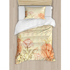 Grunge Retro Flowers Duvet Cover Set