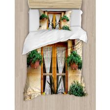Old Window and Flowers Duvet Cover Set