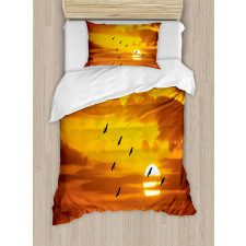 Birds Flying at Sunset Duvet Cover Set