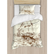 Hand Drawn Ship Duvet Cover Set