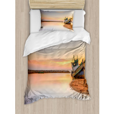 Boat on Beach Dusk Duvet Cover Set