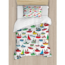 Cartoon Fishing Boats Duvet Cover Set