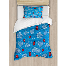 Ladybugs Hearts Clouds Duvet Cover Set