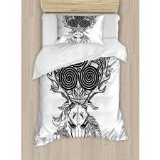 Deer Skull Feather Boho Duvet Cover Set