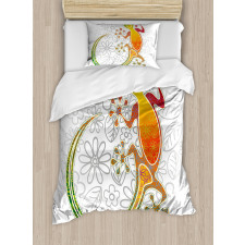 Art Frog Flowers Duvet Cover Set