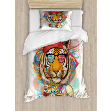 Hipster Tiger Sunglasses Duvet Cover Set