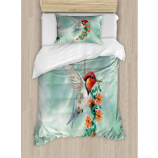 Bird with Flower Branch Duvet Cover Set