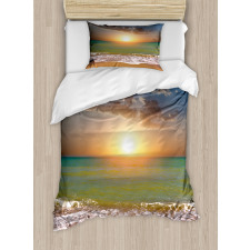 Sandy Beach Waves Sunset Duvet Cover Set