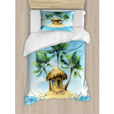 Bungalow with Palm Tree Duvet Cover Set