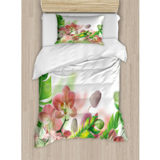 Orchids Blossoms Leaves Duvet Cover Set