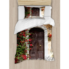 Old Door with Flowers Duvet Cover Set