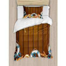 Seashell Anchor Wooden Duvet Cover Set