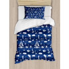 Grunge Anchor Ship Duvet Cover Set