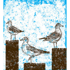 Grungy Sketch Seagulls Duvet Cover Set