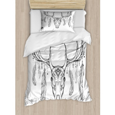 Skull with Antler Feather Duvet Cover Set
